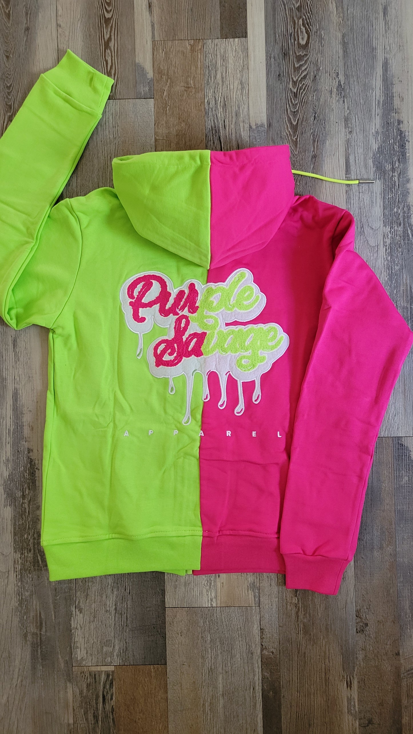 Watermelon Color Block Zipper Hoodie Short Set