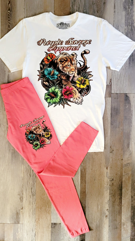 Lion Rainbow Hibiscus Legging Set